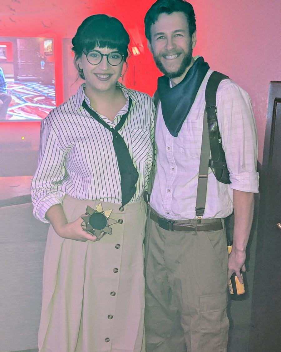 Megan and Tyler in matching adventurer costumes